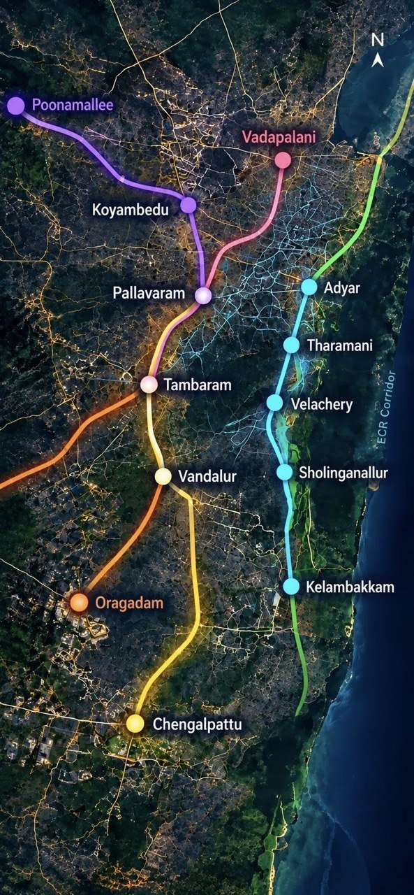 Chennai service area map showing major service locations and corridors